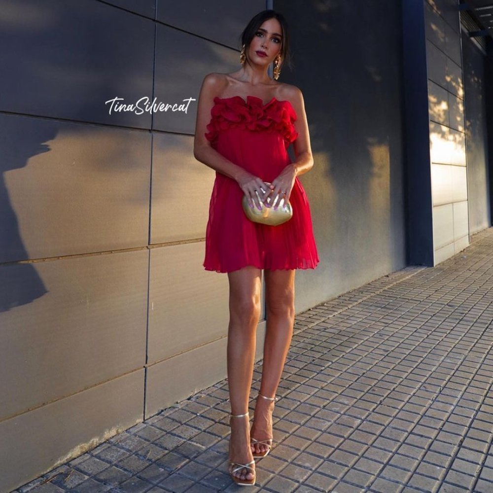 BLOGGER'S FAVE! Zara Pleated Ruffle Mini Dress Red NWT - Picture 3 of 16